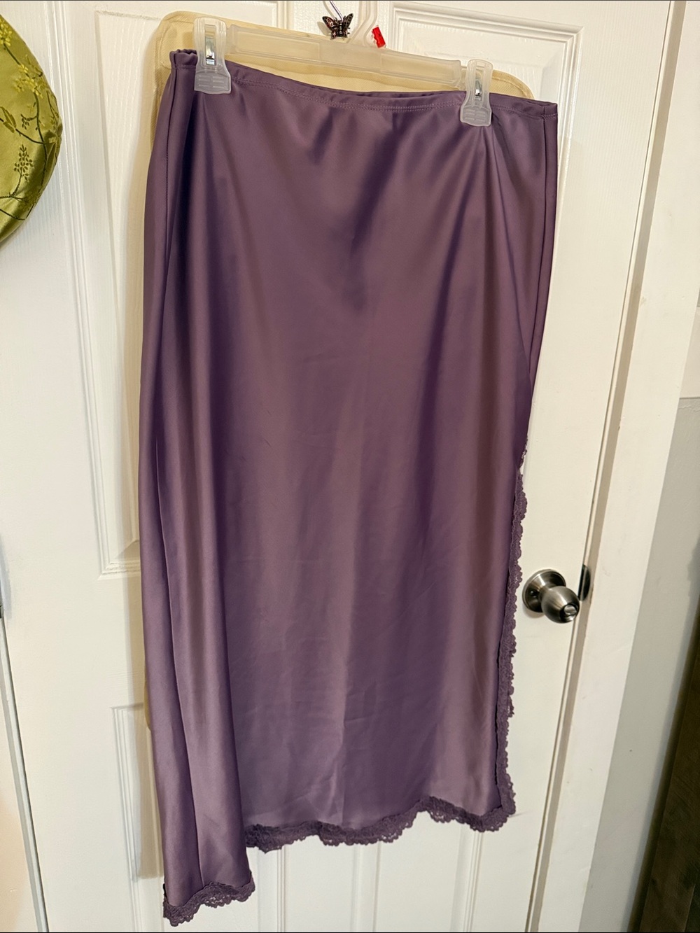 wild fable Purple Satin Maxi Slip Skirt with Lace Trim